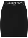 Philipp Plein Logo-waistband Fine-ribbed Miniskirt In Black