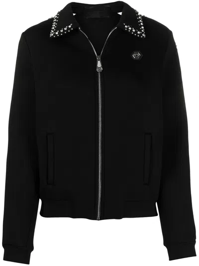 Philipp Plein Logo Zipped Bomber Jacket In Black