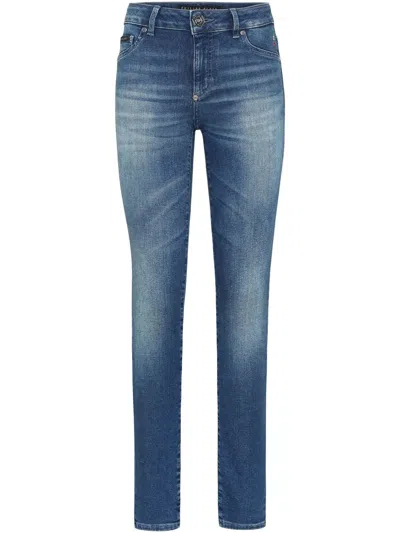 Philipp Plein Logo-embroidered Jeans In Blue