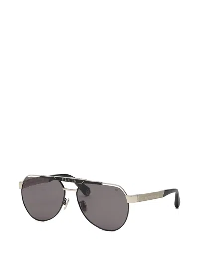 Philipp Plein Logo-engraved Pilot-frame Sunglasses In Gray