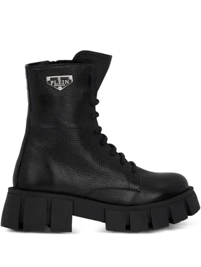 Philipp Plein 로고 장식 콤배트 부츠 In Black