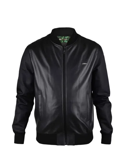 Philipp Plein Logo-plaque Leather Bomber Jacket In Black