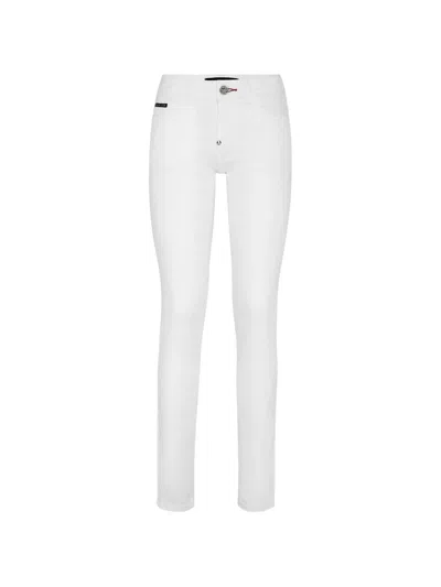 Philipp Plein Logo-plaque Slim-fit Denim Jeans In White