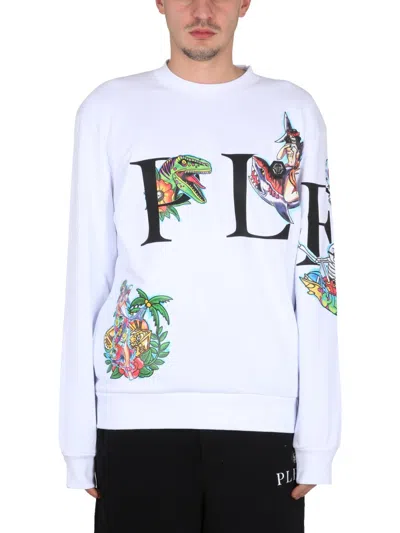 Philipp Plein Logo-embroidered Cotton Sweatshirt In White