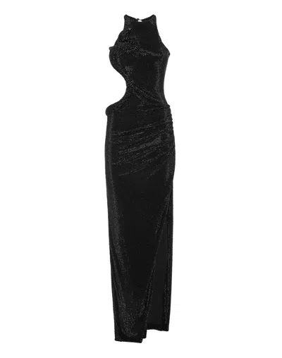Philipp Plein Long Dress Black Strass Snake In Multi