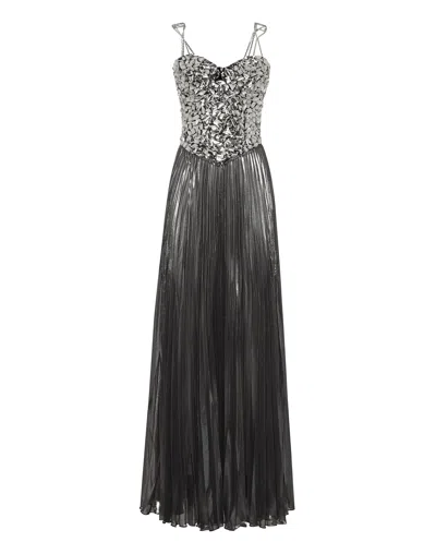 Philipp Plein Long Dress Crystal In Silver