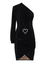 Philipp Plein One-shoulder Crystal-heart Dress In Black
