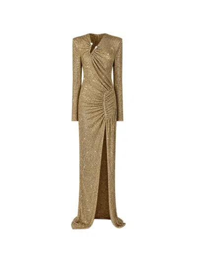Philipp Plein Long Dress Piercing Strass In Brown
