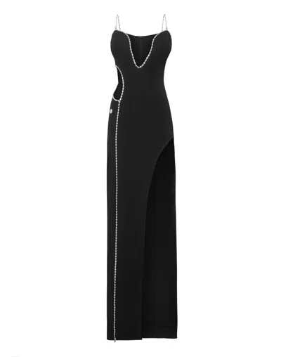 Philipp Plein Long Dress With Crystals In Black