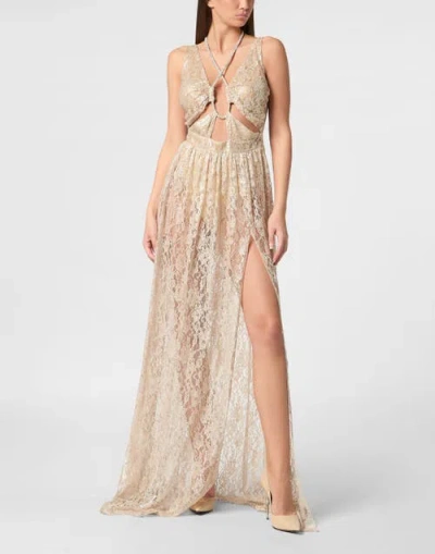 Philipp Plein Long Dress Women In Neutral