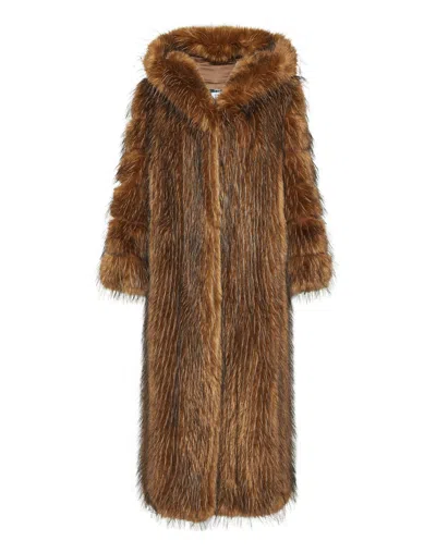Philipp Plein Long Eco Fox Coat In Brown