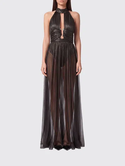 Philipp Plein Long Evening Gown In Chiffon With Halterneck And Off-the-shoulder Design In Black