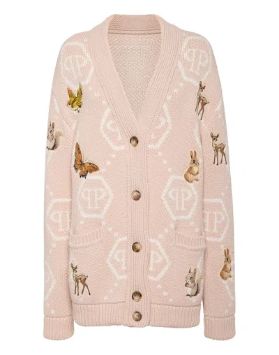 PHILIPP PLEIN LONG OVERSIZED CARDIGAN WITH FAIRY EMBROIDERY