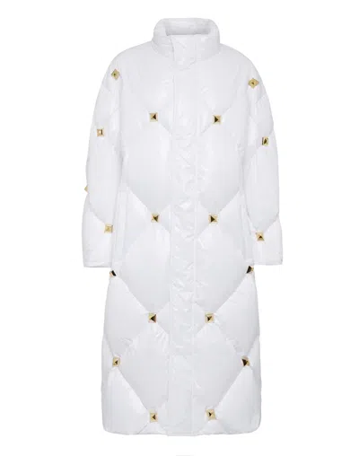 Philipp Plein Long Puffer Jacket Nylon Shiny In White
