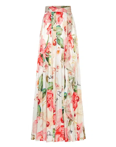 Philipp Plein Long Skirt Pink Paradise In White