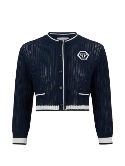 Philipp Plein Long-sleeve Buttoned Cardigan In Blue