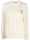 Philipp Plein Long-sleeve Cable-knit Jumper In White