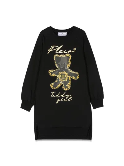 Philipp Plein Long Sleeve Mini Dress With Bear Graphic In Black