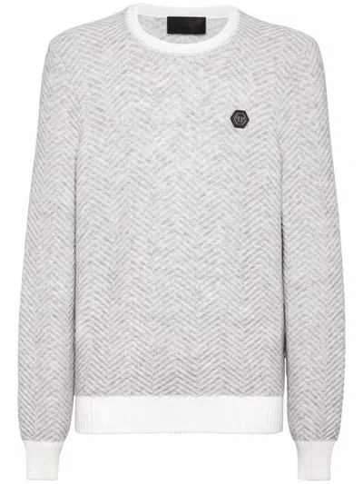 Philipp Plein Long Sleeve Sweater In White