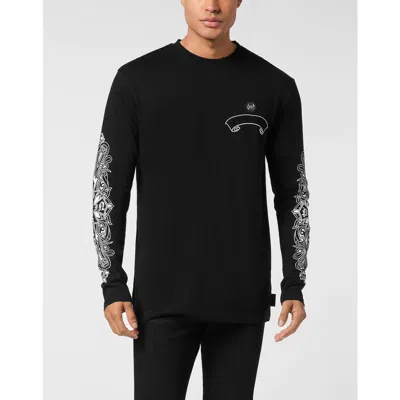 Philipp Plein Long Sleeve T-shirt Chrome Crest Men In Black