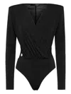 Philipp Plein Long-sleeved Bodysuit V-neck Mix Strass In Black