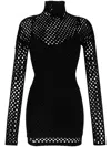 Philipp Plein Long-sleeved Mesh Short Dress In Black