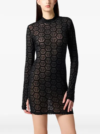 Philipp Plein Long-sleeved Mini Dress In Black