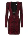 Philipp Plein Long-sleeved Mini Dress Python Strass In Red