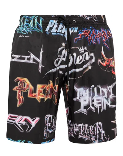 Philipp Plein Long Swim-trunks Logos In Black
