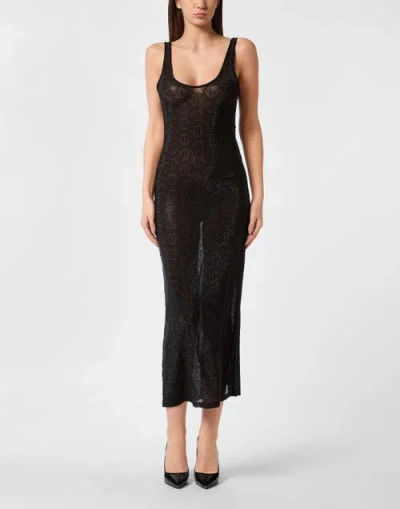 Philipp Plein Long Tank Dress Monogram Women In Black
