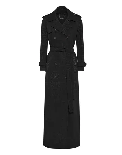 PHILIPP PLEIN LONG TRENCH COAT MONOGRAM