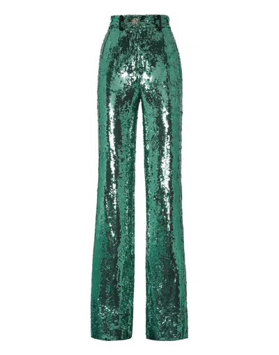 Philipp Plein Long Trousers Paillettes In Green