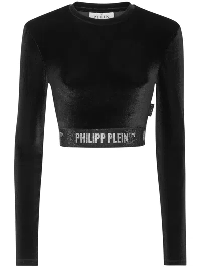 PHILIPP PLEIN LONG-UNDERBAND VELVET CROP TOP