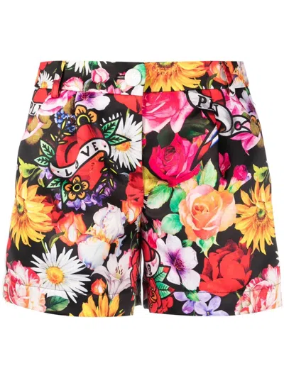 Philipp Plein Love Flowers Floral-print Shorts In Black
