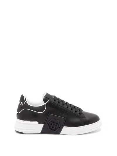 PHILIPP PLEIN LOW-TOP `HEXAGON` NAPPA LEATHER SNEAKERS