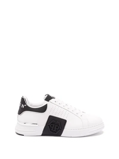 PHILIPP PLEIN LOW-TOP `HEXAGON` NAPPA LEATHER SNEAKERS