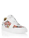 Philipp Plein Metallic Leather Eagle-print Sneakers In White