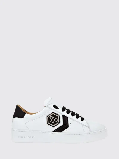 Philipp Plein Low-top Leather Sneakers With Monogram And Hexagon Logo In White