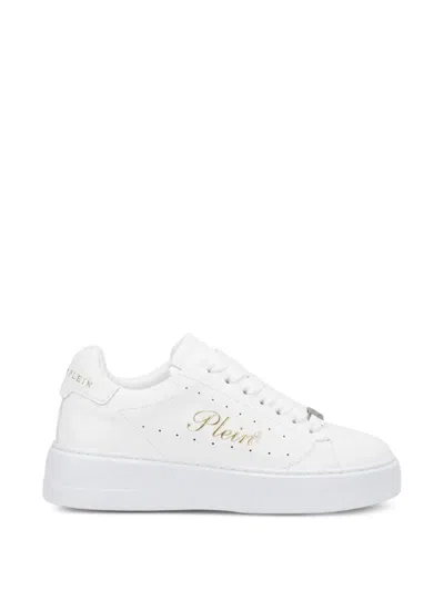Philipp Plein Leather Low-top Trainers With Chunky Sole And Laminated Logo In White