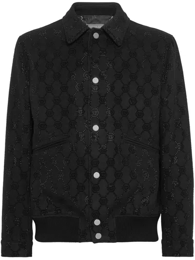 Philipp Plein Ls Monogram Bomber Jacket In Black