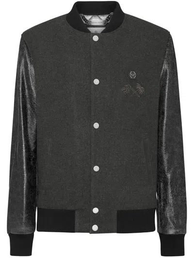 Philipp Plein Ls Plein Club Bomber Jacket In Grey