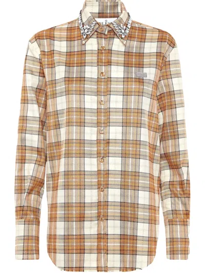 Philipp Plein Ls Strass Flame Shirt In Neutrals