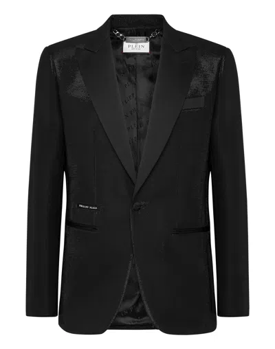 Philipp Plein Lurex Blazer Lord Fit Sartorial In Black