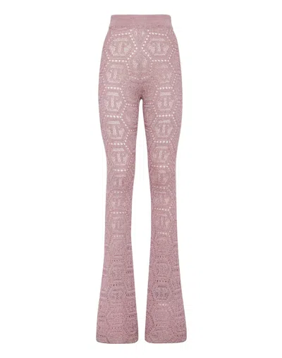Philipp Plein Lurex Knit Trousers Monogram In Multi