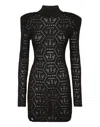 Philipp Plein Lurex Padded Shoulder Mini Dress Hexagon In Black
