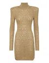 Philipp Plein Monogram-pattern Crochet-knit Minidress In Gold