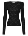 Philipp Plein Lurex Padded Shoulder Sweater Hexagon In Black