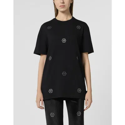 Philipp Plein Man Fit T-shirt Mini Monogram Crystal Monogram Women In Black