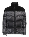 Philipp Plein Nylon And Suede Down Jacket Paisley Bandana In Black