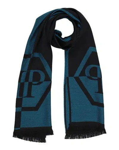 Philipp Plein Man Scarf Deep Teal Size - Wool, Acrylic In Green